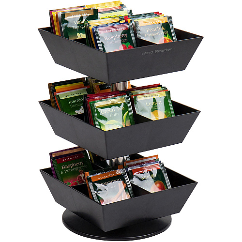 Mind Reader Anchor 12-Compartment Tea Carousel 12 Compartment(s) - 3 Tier(s) - 11.50" Height x 6.75" Width x 6.75" Depth - Counter - Durable, Easy to Clean - Black - Plastic - 1 Each (TEASWIV3T)