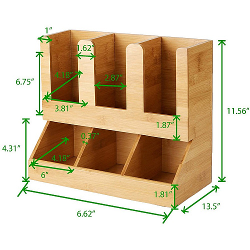 Mind Reader 6-Compartment Cup/Lid Bamboo Organizer 6 Compartment(s) - 2 Tier(s) - 13.46" Height x 11.65" Width x 6.57" Length - Counter, Desktop, Tabletop - Compact, Durable, Food Safe, Moisture Resistant, Lightweight, Non-slip, Easy to Clean - Br (UPBMB)