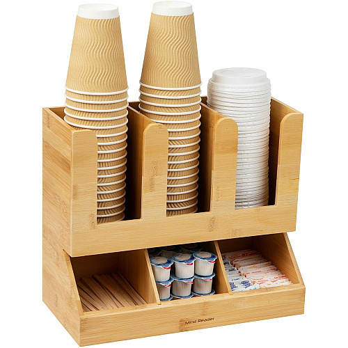 Mind Reader 6-Compartment Cup/Lid Bamboo Organizer 6 Compartment(s) - 2 Tier(s) - 13.46" Height x 11.65" Width x 6.57" Length - Counter, Desktop, Tabletop - Compact, Durable, Food Safe, Moisture Resistant, Lightweight, Non-slip, Easy to Clean - Br (UPBMB)