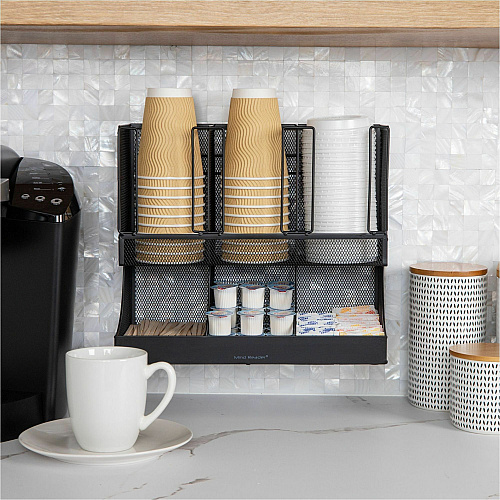 Mind Reader 6-Compartment Coffee Condiment Organizer 6 Compartment(s) - 2 Tier(s) - 11.05" Height x 12.80" Width x 6.30" Length - Counter, Desktop, Tabletop - Durable, Lightweight, Easy to Clean, Food Safe - Black - Metal Mesh - 1 Each (UPMESH)