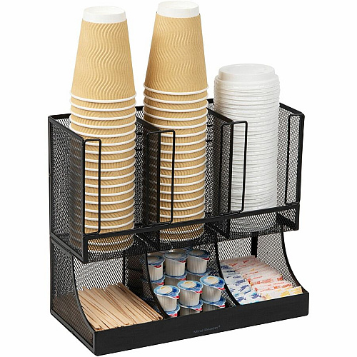 Mind Reader 6-Compartment Coffee Condiment Organizer 6 Compartment(s) - 2 Tier(s) - 11.05" Height x 12.80" Width x 6.30" Length - Counter, Desktop, Tabletop - Durable, Lightweight, Easy to Clean, Food Safe - Black - Metal Mesh - 1 Each (UPMESH)