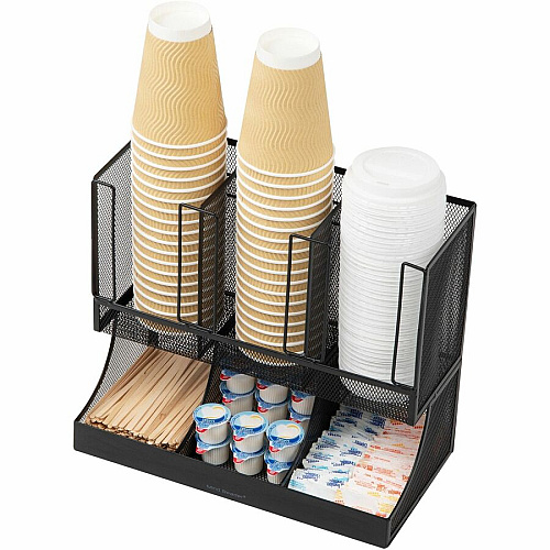 Mind Reader 6-Compartment Coffee Condiment Organizer 6 Compartment(s) - 2 Tier(s) - 11.05" Height x 12.80" Width x 6.30" Length - Counter, Desktop, Tabletop - Durable, Lightweight, Easy to Clean, Food Safe - Black - Metal Mesh - 1 Each (UPMESH)
