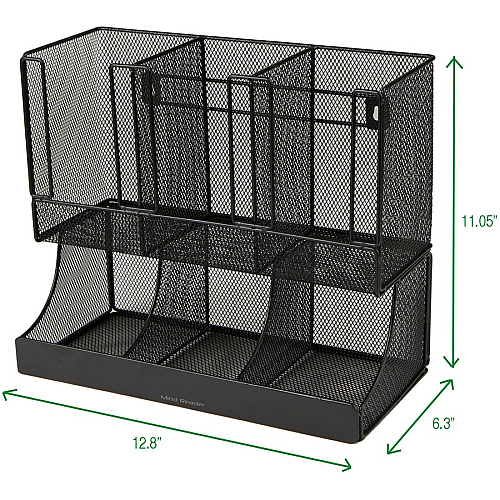 Mind Reader 6-Compartment Coffee Condiment Organizer 6 Compartment(s) - 2 Tier(s) - 11.05" Height x 12.80" Width x 6.30" Length - Counter, Desktop, Tabletop - Durable, Lightweight, Easy to Clean, Food Safe - Black - Metal Mesh - 1 Each (UPMESH)