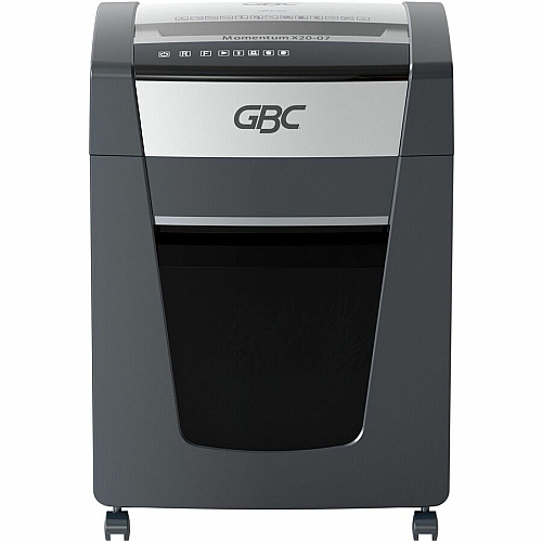GBC Momentum Paper Shredder, X20-07, Micro-Cut, P-4, Anti-Jam, 20 Sheets Continuous Shredder - Micro Cut - 20 Per Pass - for shredding Paper Clip, Paper, Junk Mail, Staples - P-4 - 9" Throat - 4 Hour Run Time - 7 gal Wastebin Capacity - Black (WSM177001)