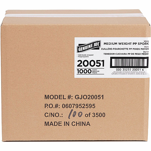 Genuine Joe Individually Wrapped Sporks Spork - Breakroom - Disposable - White - 1000 / Carton (GJO20051)