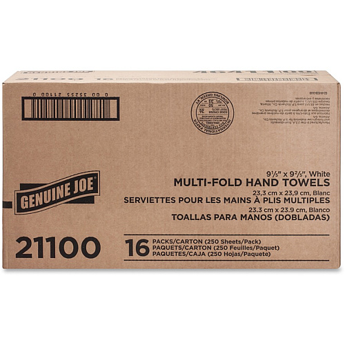Genuine Joe&reg; Multifold Paper Towels, 1-Ply, White, 60 Cartons 1 Ply - Multifold - 9.20" Width x 9.40" Length - White - Fiber - 250/Pack - 1280 / Pallet (GJO21100PL)
