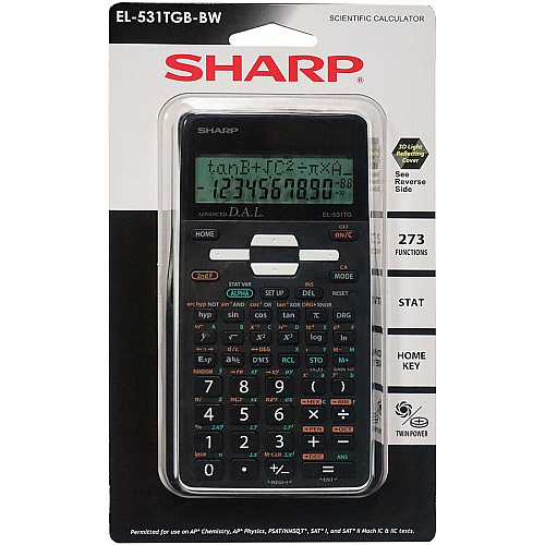Sharp Scientific Calculator with 2-line Display 273 Functions - Durable, 3-D Light Reflecting Cover - 2 Line(s) - 12 Digits - LCD - Battery/Solar Powered - Battery Included - 6.4" Height x 3.4" Width x 0.6" Depth - Black - 1 Each (EL531TGBBW)