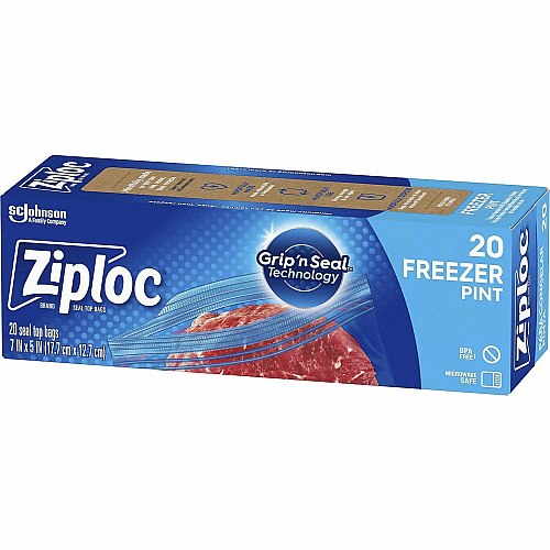 Ziploc&reg; Grip n' Seal Freezer Bags 7" Length x 5" Width - Blue - Plastic - Food, Meat, Poultry, Fish - 20 / Box (314443)