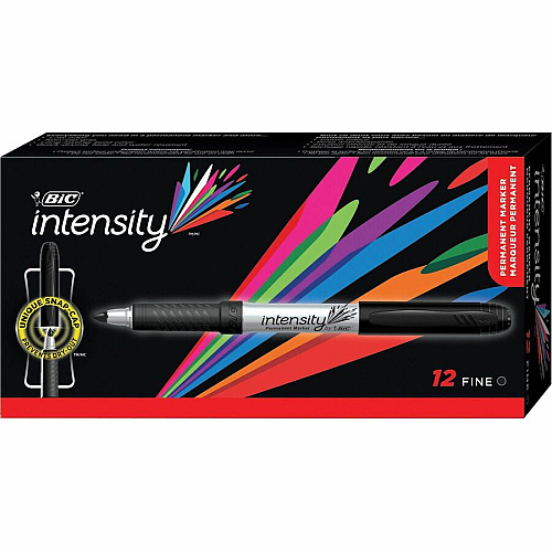 BIC Mark-it Fine Point Permanent Markers Fine Marker Point - Retractable - Black Ink - Silver Barrel - 1 Dozen/Box - 18 / Carton (GPM11BKCT)
