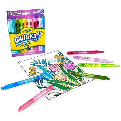 Crayola Clicks Retractable Markers Bold Marker Point - Retractable - Washable - Multi Ink - 10 / Pack (588373)
