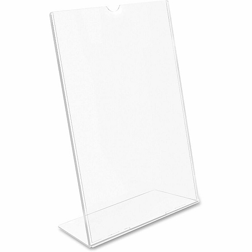 Deflecto Superior Image Slanted Sign Holders 8.5" Width x 11" Height x 3.5" Depth - L-shaped Shape - Top Loading, Durable - Polystyrene - Clear - 12 / Carton (590101CT)