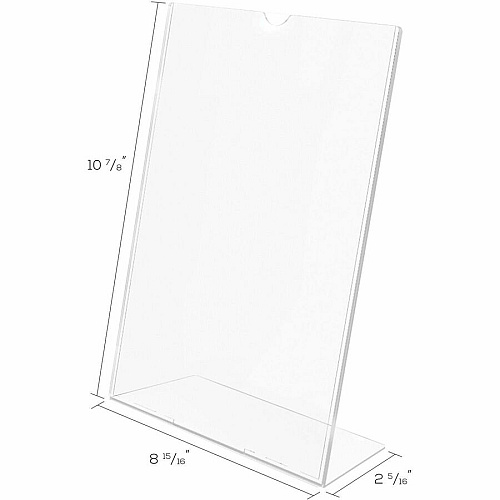 Deflecto Superior Image Slanted Sign Holders 8.5" Width x 11" Height x 3.5" Depth - L-shaped Shape - Top Loading, Durable - Polystyrene - Clear - 12 / Carton (590101CT)