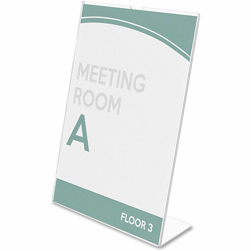 Deflecto Superior Image Slanted Sign Holders 8.5" Width x 11" Height x 3.5" Depth - L-shaped Shape - Top Loading, Durable - Polystyrene - Clear - 12 / Carton (590101CT)