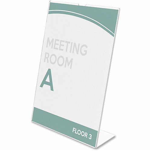 Deflecto Superior Image Slanted Sign Holders 8.5" Width x 11" Height x 3.5" Depth - L-shaped Shape - Top Loading, Durable - Polystyrene - Clear - 12 / Carton (590101CT)