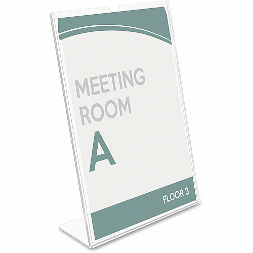Deflecto Superior Image Slanted Sign Holders 8.5" Width x 11" Height x 3.5" Depth - L-shaped Shape - Top Loading, Durable - Polystyrene - Clear - 12 / Carton (590101CT)