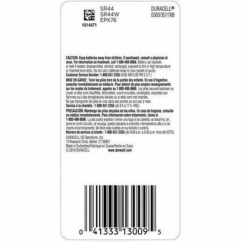 Duracell 303/357 Silver Oxide Battery For Watch, Toy, Calculator, Medical Equipment - 1.5 V - 1 Each (DL303357)
