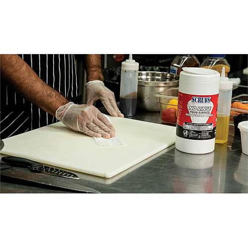 SCRUBS No Rinse Food Surface Disinfectant Wipes Ready-To-Use - 8" Length x 7" Width - Rinse-free, Pre-moistened, Water Soluble - Red - 80/Tub - 1 Each (97080)