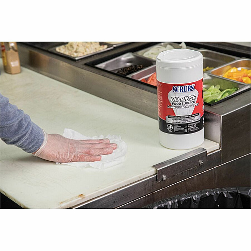 SCRUBS No Rinse Food Surface Disinfectant Wipes Ready-To-Use - Rinse-free - Red - 80/Tub - 6 / Carton (97080CT)