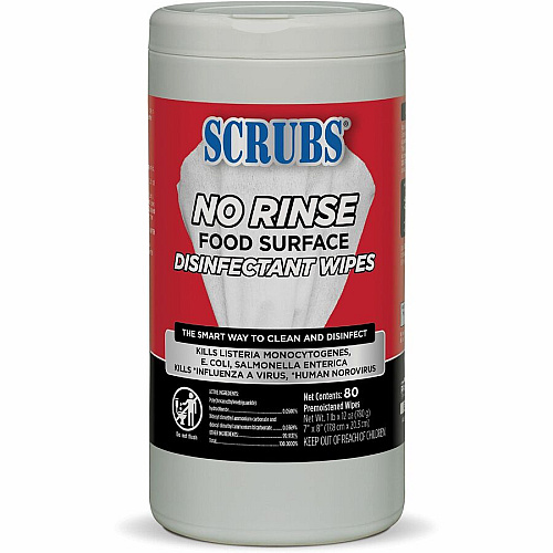 SCRUBS No Rinse Food Surface Disinfectant Wipes Ready-To-Use - Rinse-free - Red - 80/Tub - 6 / Carton (97080CT)