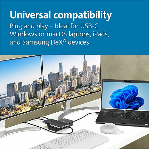 Kensington USB-C Dual 4K Portable Mobile Dock for Smartphone, Tablet, Notebook, Monitor - USB Type C - 2 Displays Supported - 4K - 3840 x 2160 - USB Type-C - Network (RJ-45) - HDMI - Black - Wired - Ethernet - 85W - Portable (32800)