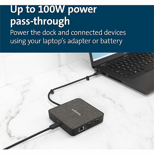 Kensington MD120U4 USB4 Portable Docking Station for Monitor, Notebook - USB4 - 2 Displays Supported - 4K, 8K - 3840 x 2160, 7680 x 4320 - 3 x USB Ports - 2 x USB Type-A Ports - USB Type-A - 1 x USB Type-C Ports - USB Type-C - Network (RJ-45) - 2  (32850)