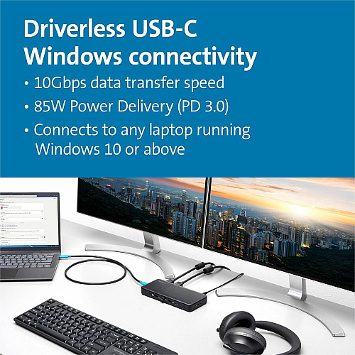 Kensington USB-C Triple Video Docking Station for Notebook, Monitor - USB Type C - 3 Displays Supported - 4K, Full HD - 3840 x 2160, 1920 x 1080 - USB Type-C - Black - Wired - Windows 10 - 85W (33480)