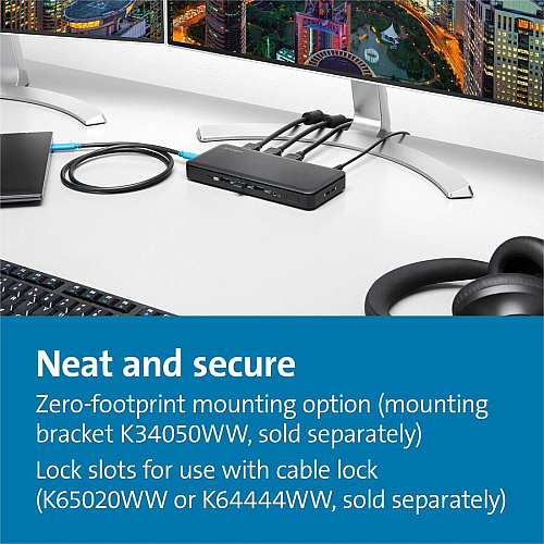Kensington USB-C Triple Video Docking Station for Notebook, Monitor - USB Type C - 3 Displays Supported - 4K, Full HD - 3840 x 2160, 1920 x 1080 - USB Type-C - Black - Wired - Windows 10 - 85W (33480)
