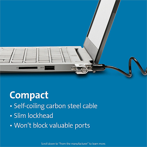 Kensington Slim Portable Combination Lock 5.91 ft Cable - Resettable - 4-digit - Combination Lock - Black - Carbon Steel, Plastic - For Notebook - Self-coiling (60625)