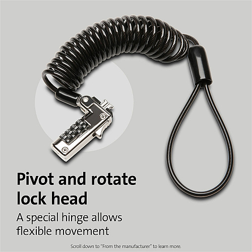 Kensington Slim Portable Combination Lock 5.91 ft Cable - Resettable - 4-digit - Combination Lock - Black - Carbon Steel, Plastic - For Notebook - Self-coiling (60625)