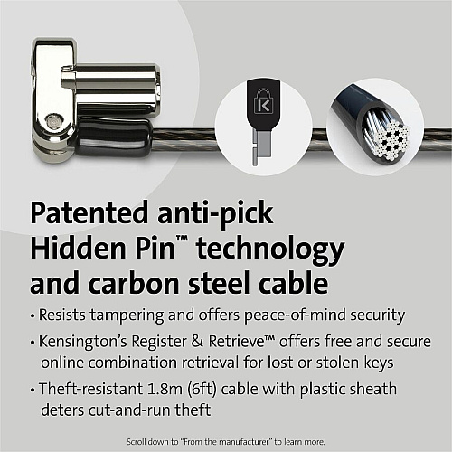 Kensington Universal 3-in-1 Keyed Laptop Lock Keyed Lock - Black - Carbon Steel, Plastic - 6 ft - For Notebook (62318)