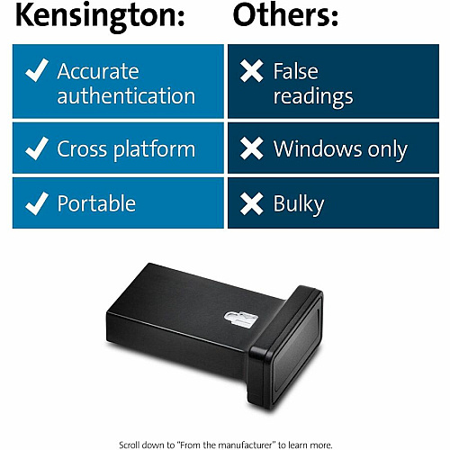 Kensington VeriMark Guard Fingerprint Security Key Black - Fingerprint - USB - 5 V - TAA Compliant (64708)