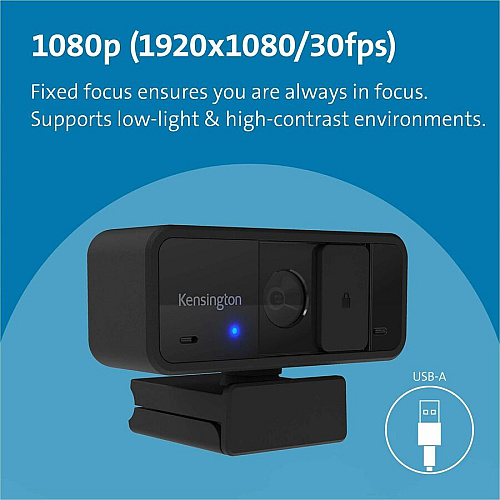 Kensington Webcam - Black - 1 Pack(s) 1920 x 1080 Video - Fixed Focus - Microphone (80250)