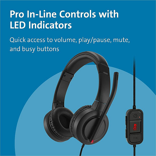 Kensington H1000 USB-C On-Ear Headset Stereo - USB Type C - Wired - On-ear - Binaural - Circumaural - 6 ft Cable - Directional, Noise Cancelling Microphone - Black (83450)