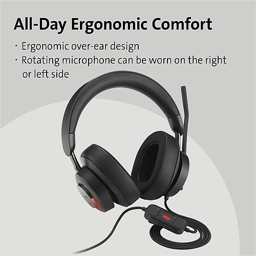 Kensington H2000 USB-C Over-Ear Headset Stereo - USB Type C - Wired - Over-the-ear - Binaural - Circumaural - 6 ft Cable - Noise Cancelling Microphone - Noise Canceling - Black (83451)