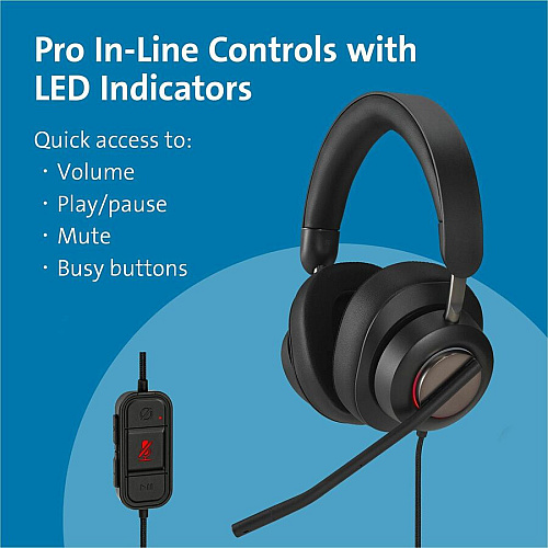 Kensington H2000 USB-C Over-Ear Headset Stereo - USB Type C - Wired - Over-the-ear - Binaural - Circumaural - 6 ft Cable - Noise Cancelling Microphone - Noise Canceling - Black (83451)