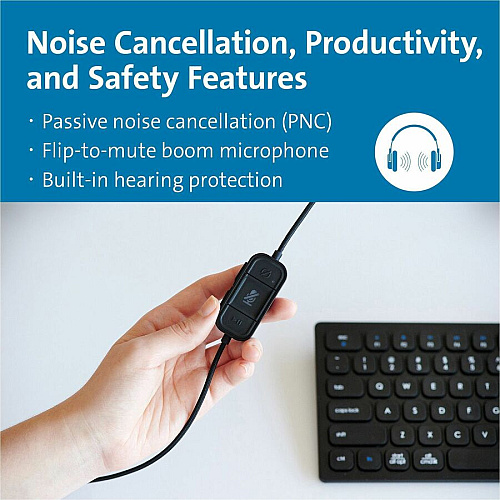 Kensington H2000 USB-C Over-Ear Headset Stereo - USB Type C - Wired - Over-the-ear - Binaural - Circumaural - 6 ft Cable - Noise Cancelling Microphone - Noise Canceling - Black (83451)