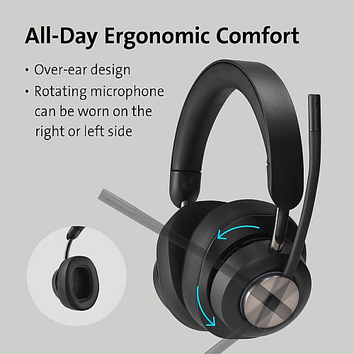 Kensington H3000 Bluetooth Over-Ear Headset Wireless - Bluetooth - 98.4 ft - Over-the-ear - Noise Canceling - Black (83452)