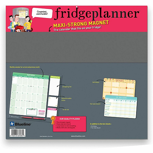 Blueline Fridge Planner Magnetized Monthly Calendar with Pads + Pencil, 14 x 13.5, Yellow/Green Sheets, 17-Month: Aug 2025 to Dec 2026 (C174110A)