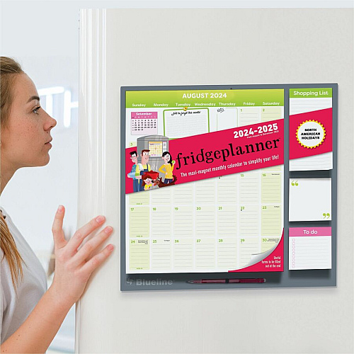 Blueline Fridge Planner Magnetized Monthly Calendar with Pads + Pencil, 14 x 13.5, Yellow/Green Sheets, 17-Month: Aug 2025 to Dec 2026 (C174110A)