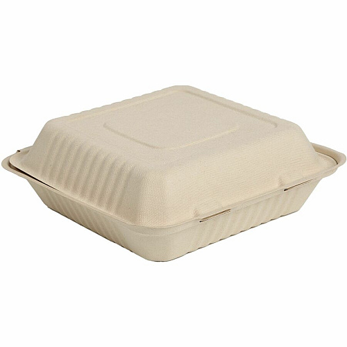 BluTable 40 oz Portable Clamshell Containers Food Storage, Food - Natural - Molded Fiber, Sugarcane Fiber Body - 200 / Carton (MFHC91C)