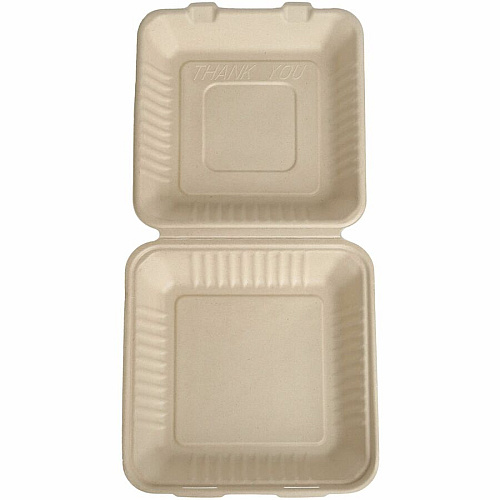BluTable 40 oz Portable Clamshell Containers Food Storage, Food - Natural - Molded Fiber, Sugarcane Fiber Body - 200 / Carton (MFHC91C)