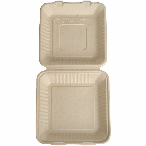 BluTable 40 oz Portable Clamshell Containers Food Storage, Food - Natural - Molded Fiber, Sugarcane Fiber Body - 200 / Carton (MFHC91C)