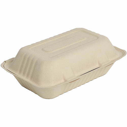 BluTable 27 oz Portable Clamshell Containers Food - Natural - Molded Fiber, Sugarcane Fiber Body - 250 / Carton (MFHC961C)