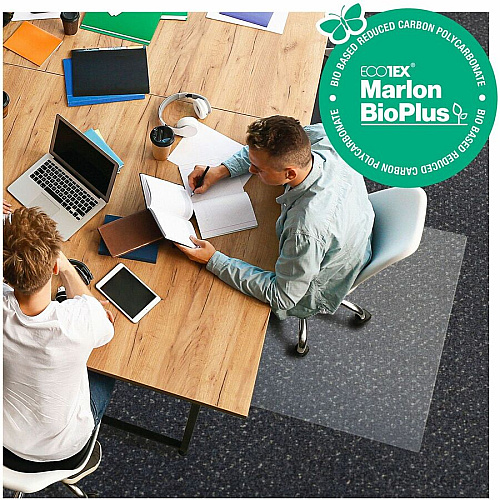Ecotex Marlon BioPlus Floortex&reg; Ecotex&reg; BioPlus Eco Friendly Carbon Neutral Polycarbonate Chair Mat for Carpet - 46" x 60" Low Pile, Medium Pile Carpet - 60" Length x 46" Width x 0.090" Depth x 0.090" Thickness - Rectangular - Polyc (NRCMFLBG0004)