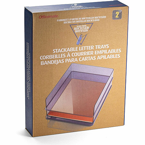 Officemate Stackable Letter Trays, Made from Recycled Bottles, 2PK 2 Compartment(s) - 2.80" Height x 12.80" Width x 10.20" Depth - Desktop - Stackable - Translucent Gray - Plastic - 2/Set - 1 Each (21040)