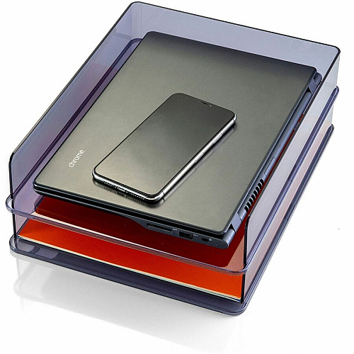 Officemate Stackable Letter Trays, Made from Recycled Bottles, 2PK 2 Compartment(s) - 2.80" Height x 12.80" Width x 10.20" Depth - Desktop - Stackable - Translucent Gray - Plastic - 2/Set - 1 Each (21040)