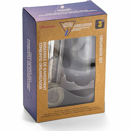 Officemate Recycled 3-Piece Desktop Organizer Set Desktop - Durable, Sturdy - Translucent Gray - Plastic - 1 Each (97712)