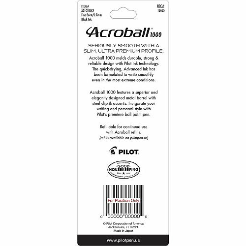 Acroball Ballpoint Pen 0.7 mm Fine Pen Point - Refillable - Retractable - Black Ink - Gel-based - Black Barrel - Tungsten Carbide Tip - 1 Each (13635)