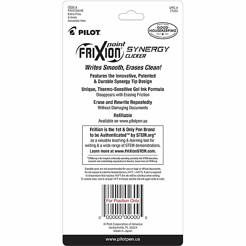 FriXion Synergy Clicker Erasable Gel Pen 0.5 mm Extra Fine Pen Point - Retractable - Erasable - Assorted Ink - 5 / Pack (17354)
