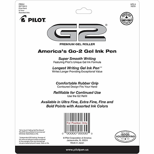 G2 Retractable Gel Ink Rolling Ball Pen Fine Pen Point - Refillable - Retractable - Assorted Ink - Liquid Gel Ink - 10 / Pack (18259)